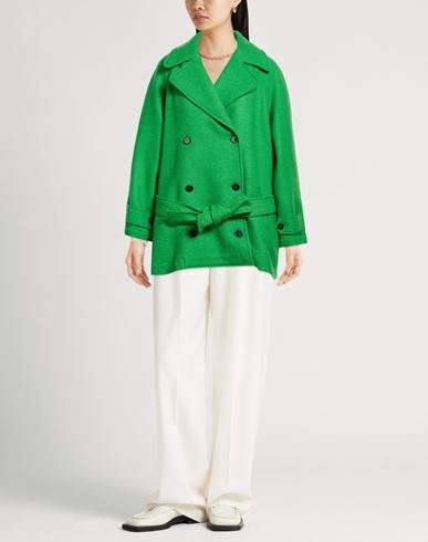 Crème Woman Coat Green Size 2 Virgin Wool, Polyamide