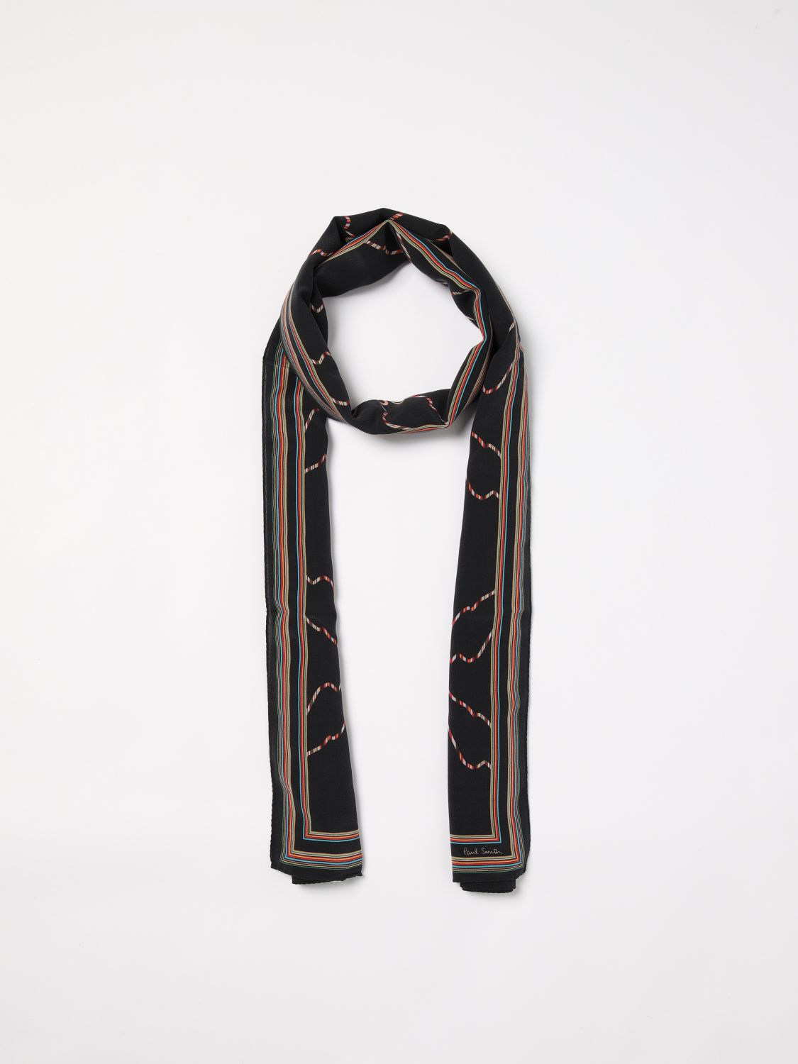 Magnolia-print silk scarf - Black