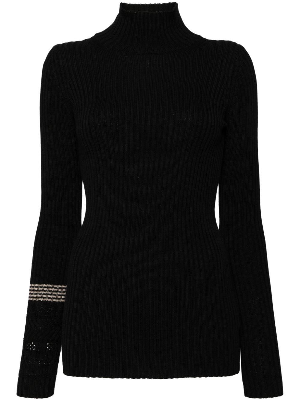 High-neck rib knit top - Black
