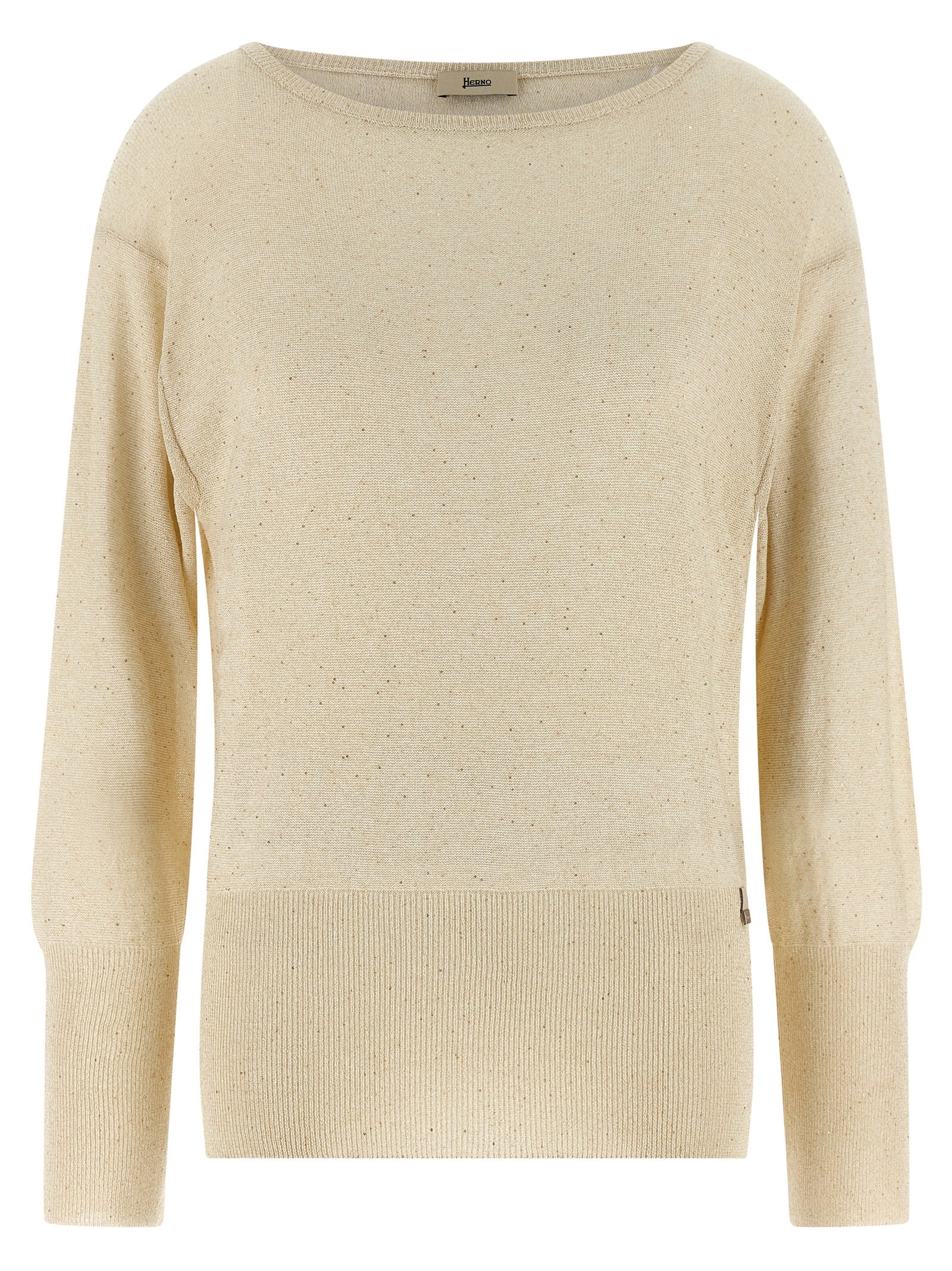 Viscose Blend with Micro Sequin Appliqué Sweater — Beige