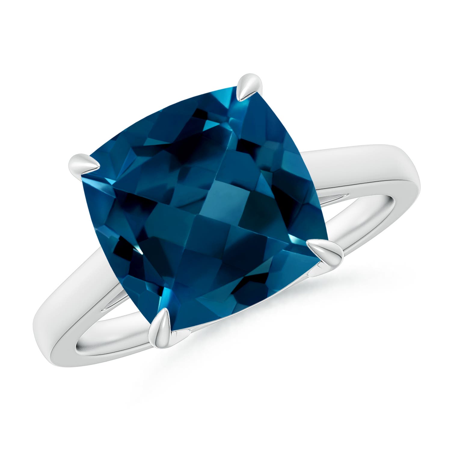 Angara 5.15 Carats Classic Solitaire Cushion London Blue Topaz Cocktail Ring in Platinum
