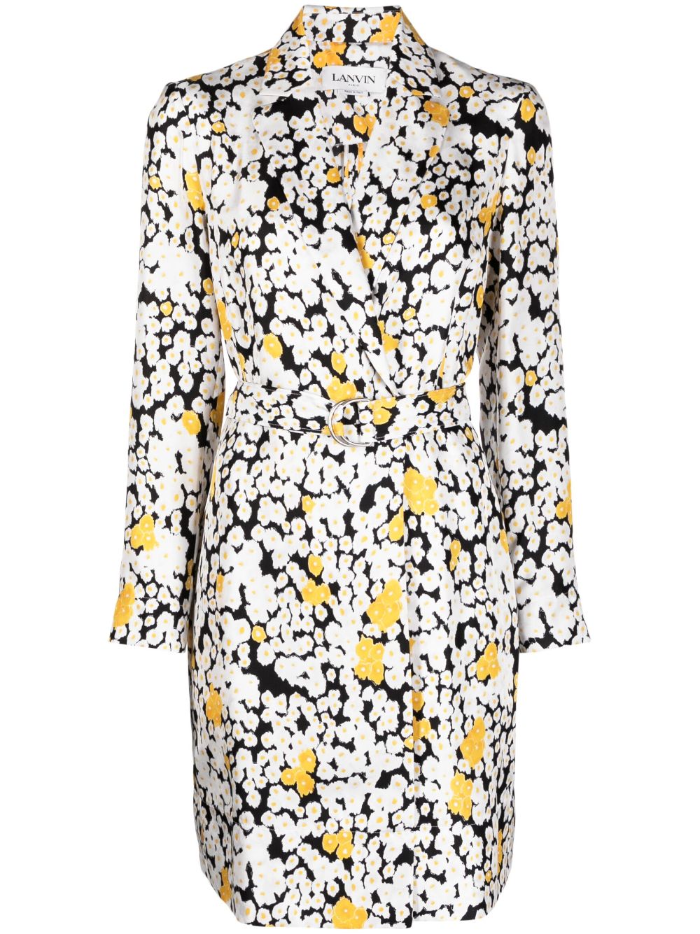 Floral-print belted wrap dress - White