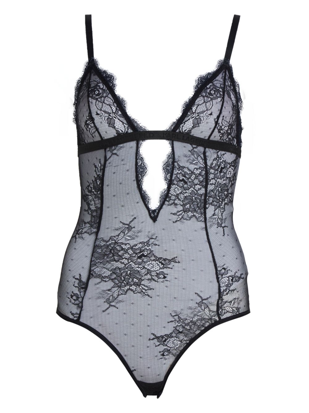 Scallop-edge lace bodysuit - Black