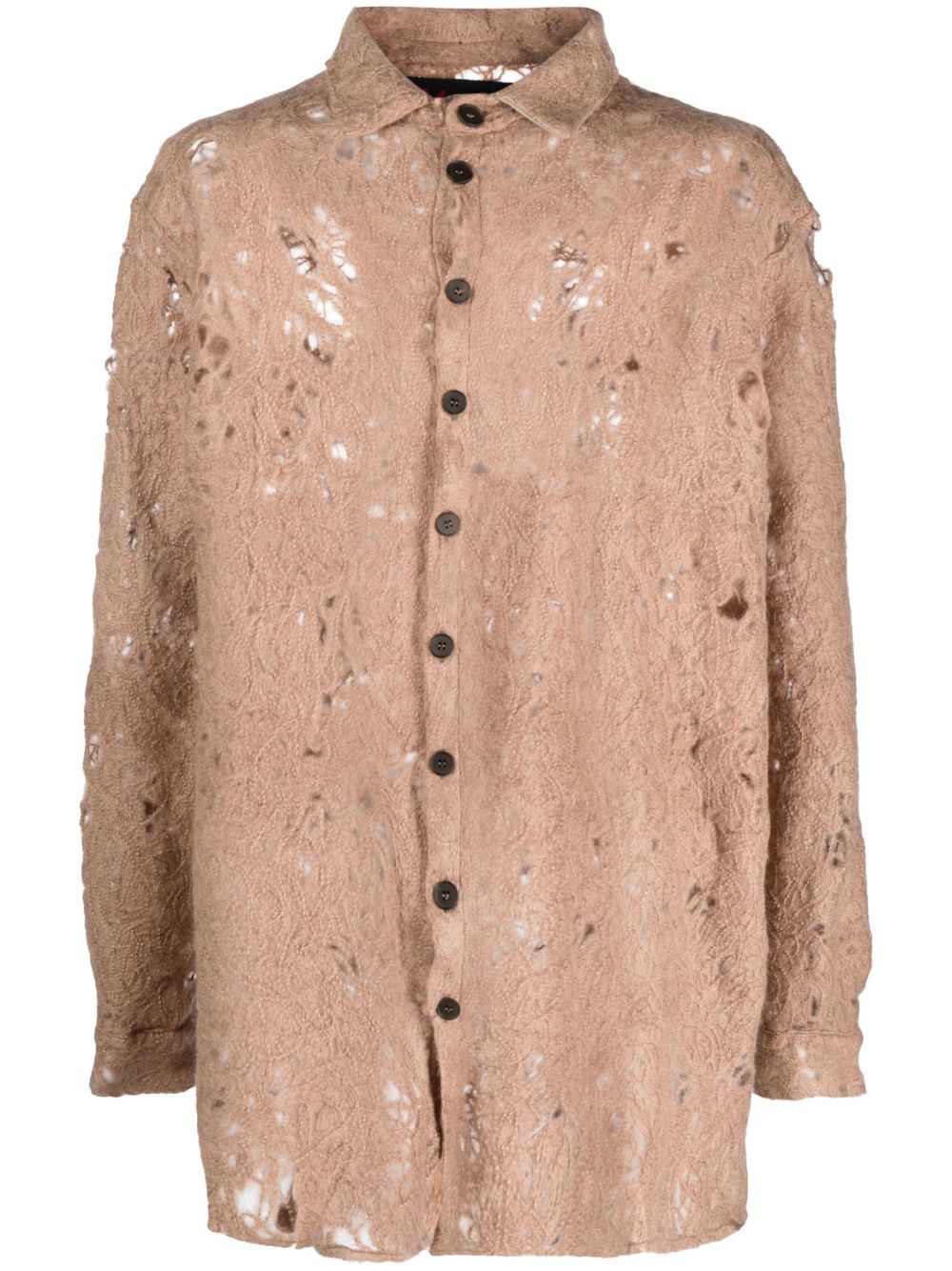 Raw-cut finish long-sleeve shirt - Neutrals