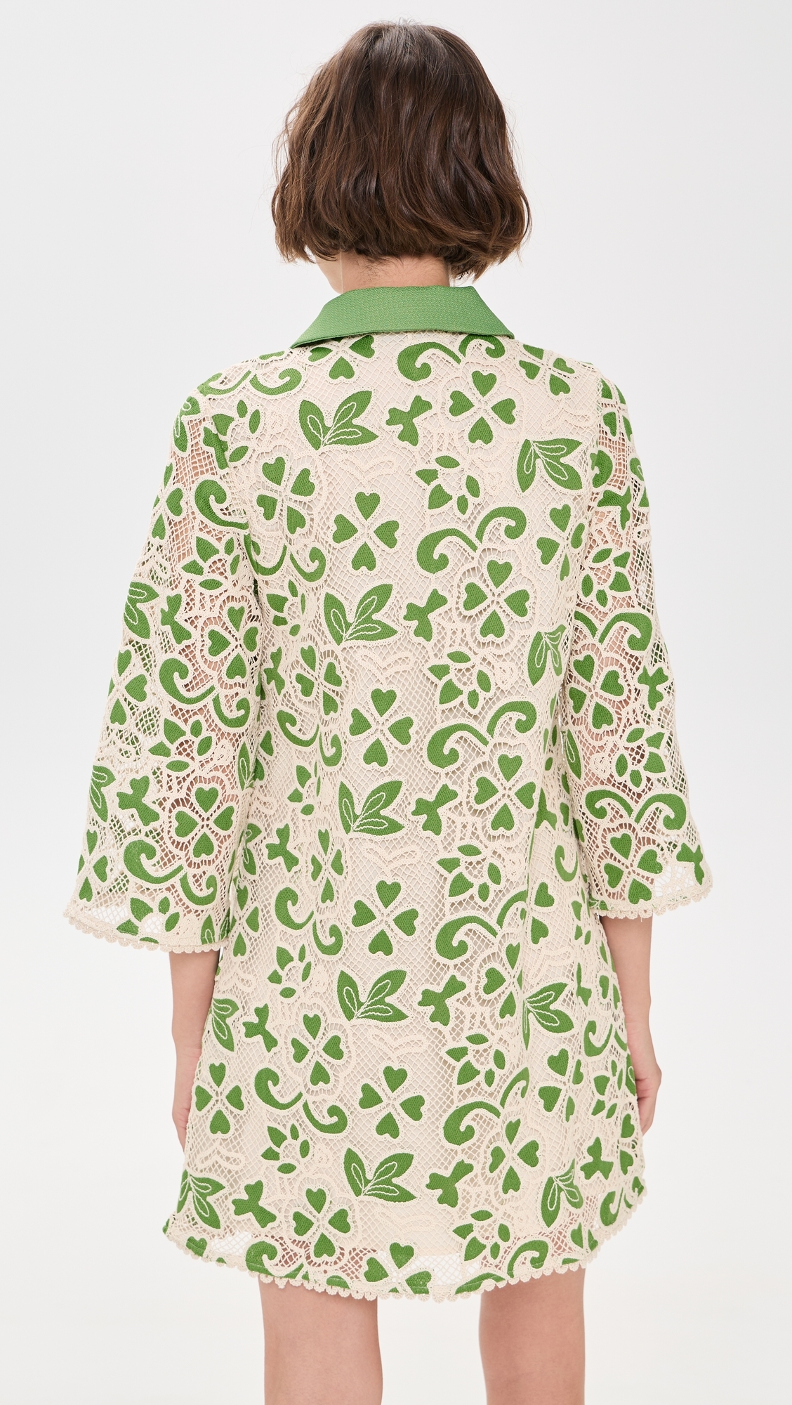 Embroidered Collar Mini Dress Green/Natural