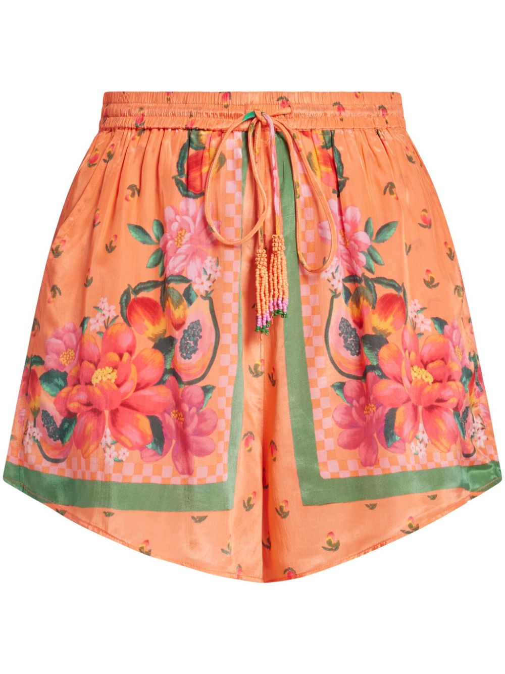 Fruit Garden-print drawstring shorts - Orange