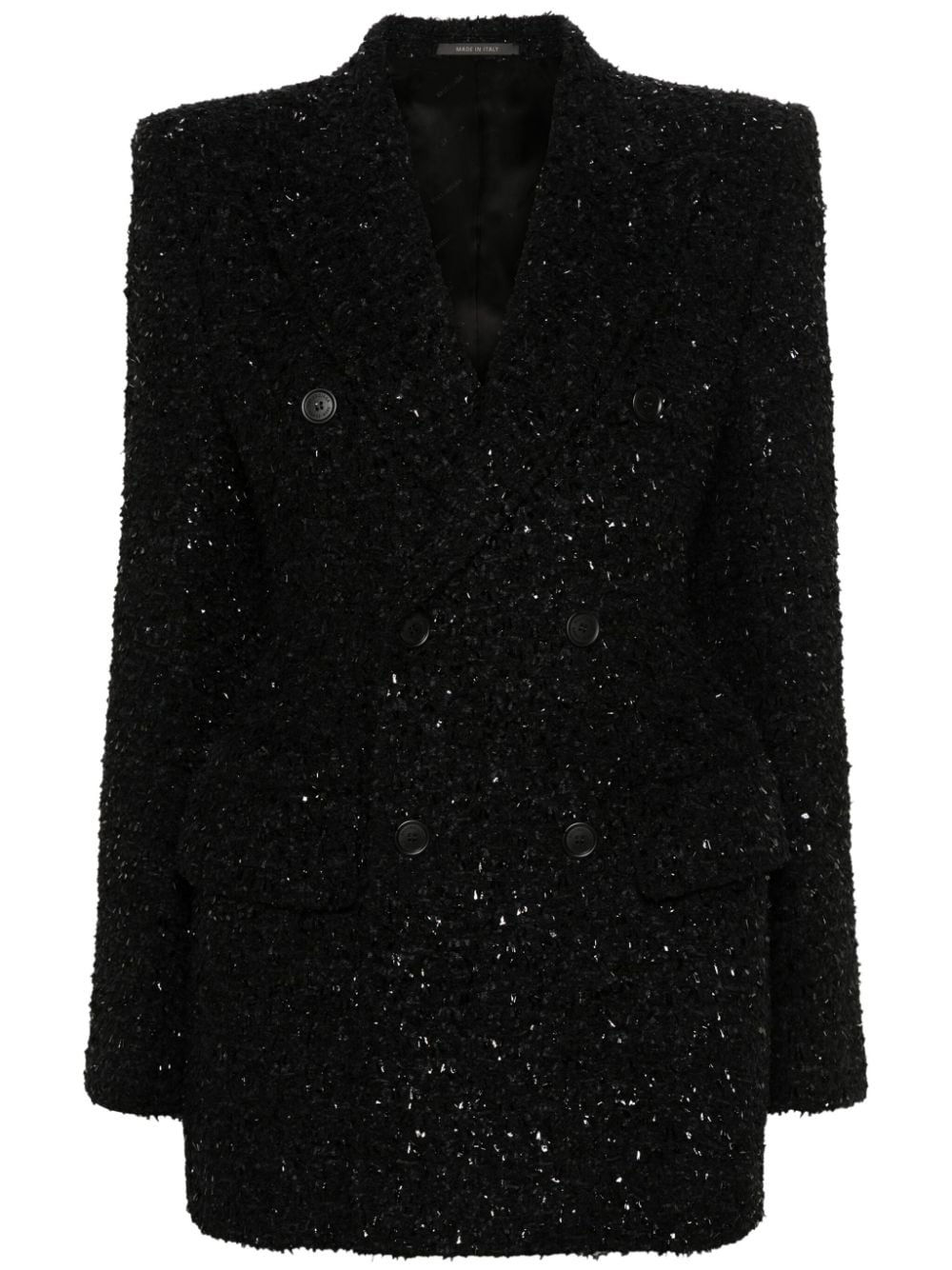 Hourglass tweed-texture padded-shoulder wool-blend blazer