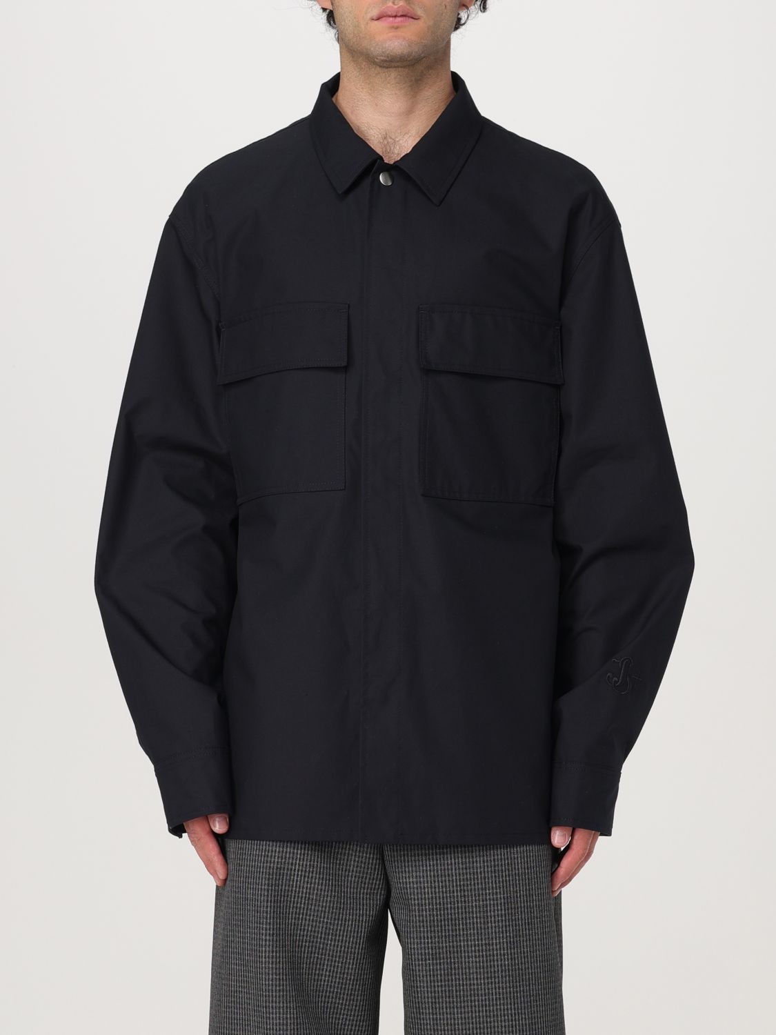 Logo-tag cotton shirt - Blue