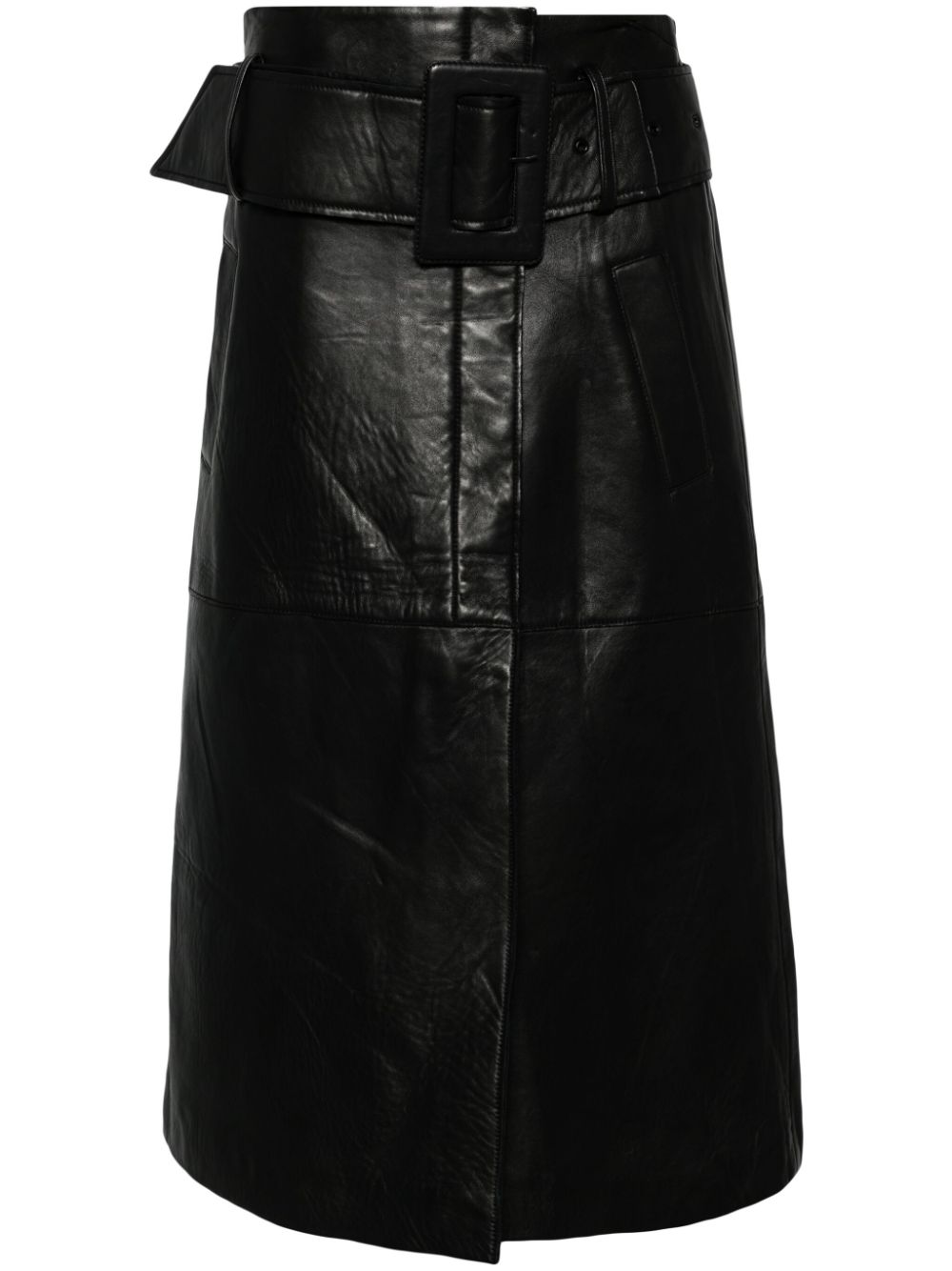 Bonded leather midi skirt - Black