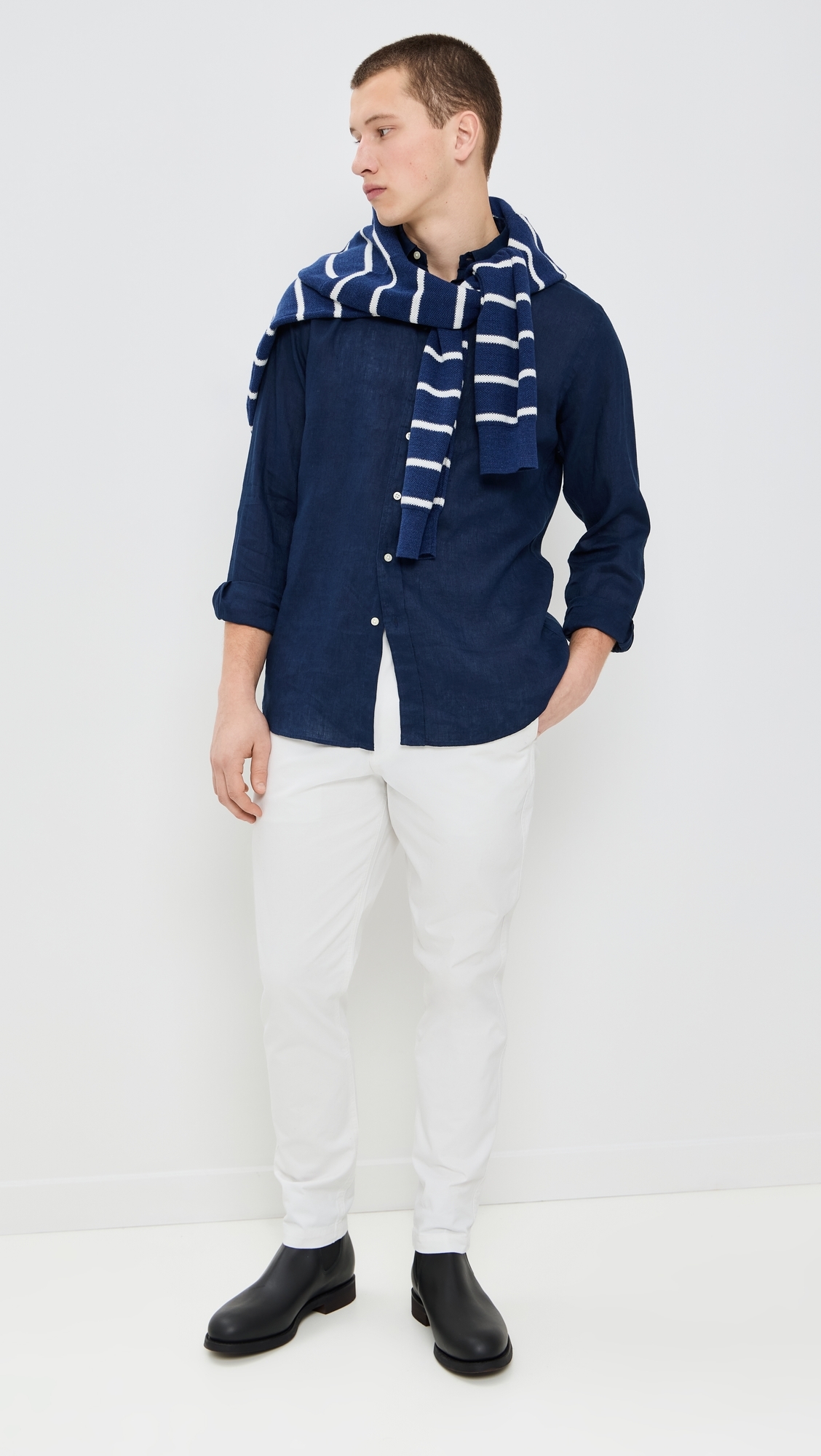 Long Sleeve Linen Shirt Newport Navy
