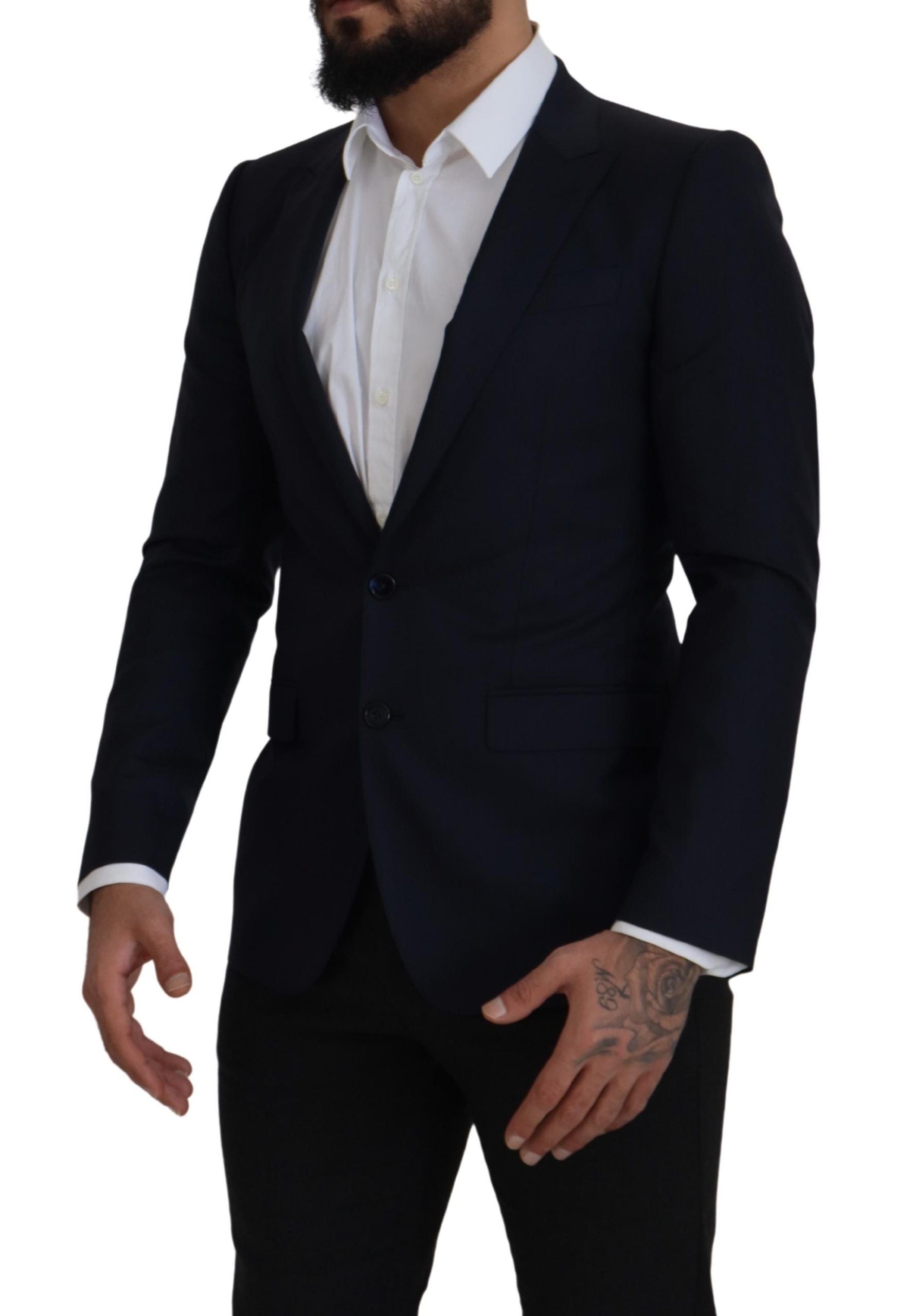 Virgin Wool Single-Breasted Blazer — Blue