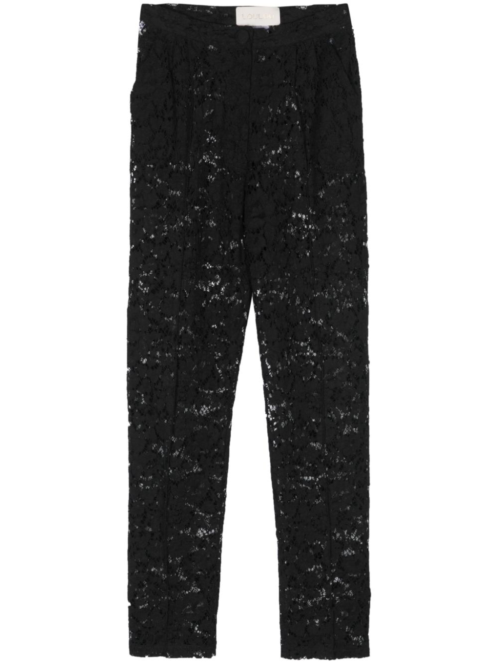 Floral-lace tapered trousers - Black