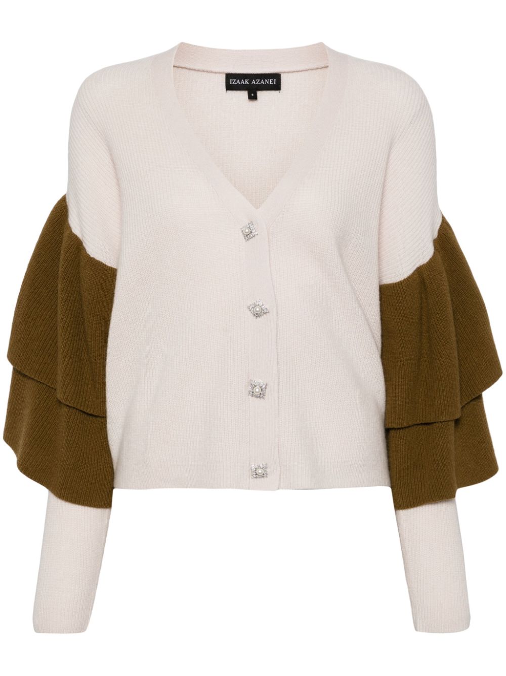 Ruffled-sleeve V-neck cardigan - Pink