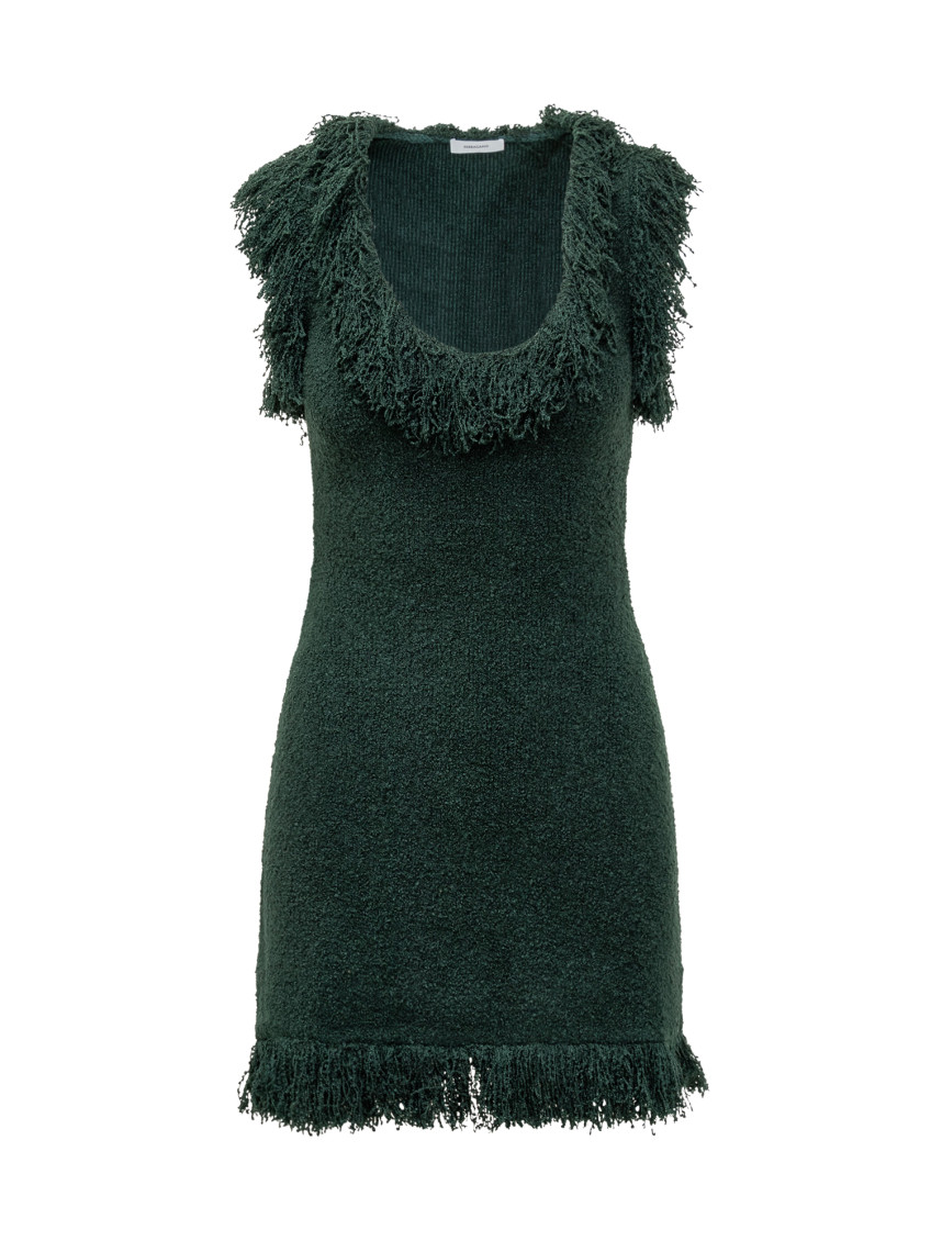 Green Textured Scoop Neck Mini Dress