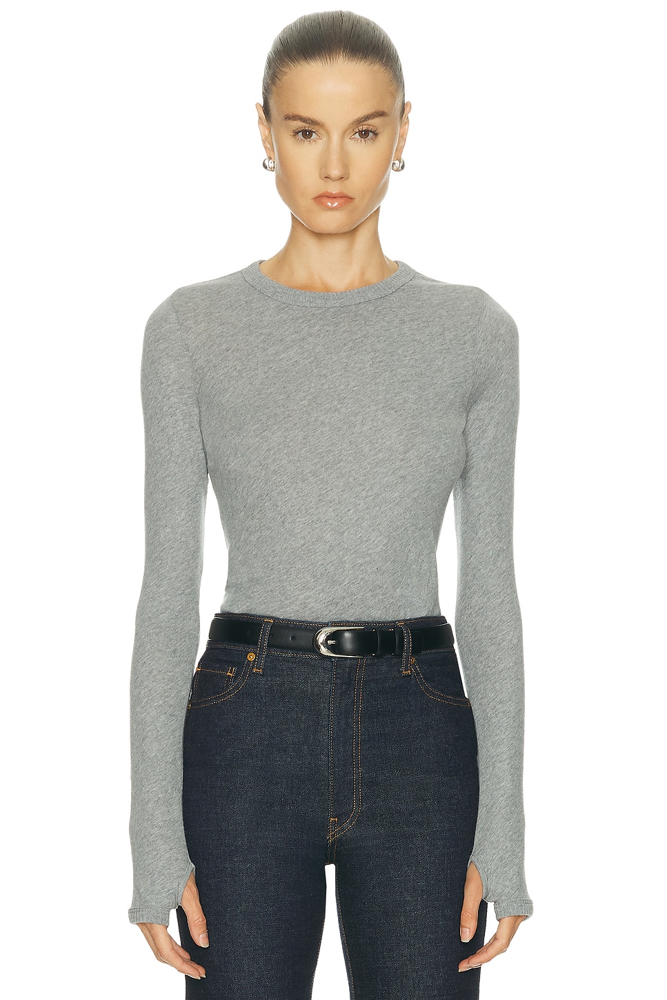 Enza Costa New Classic Long Sleeve Crew Top in Beige. L. Also in
