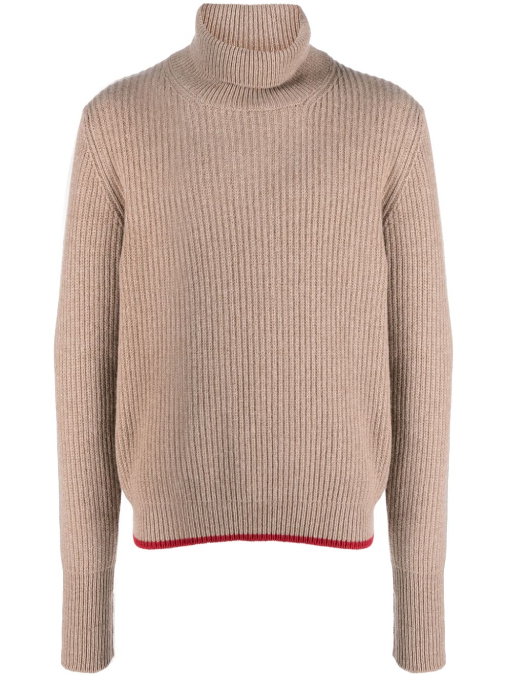 Roll-neck ribbed jumper - Brown