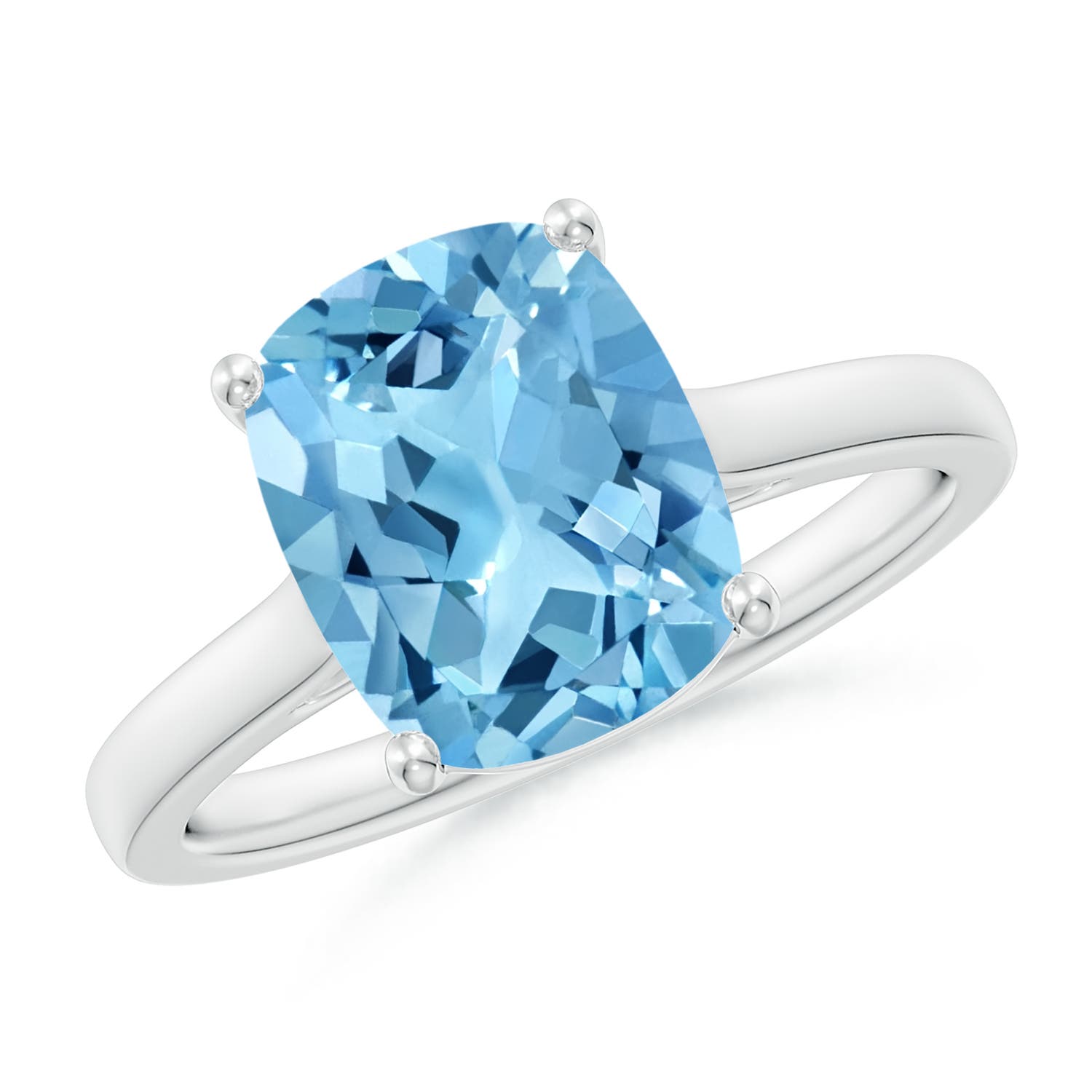 Angara 3.2 Carats Classic Cushion Swiss Blue Topaz Solitaire Ring with Hidden Accents in Platinum