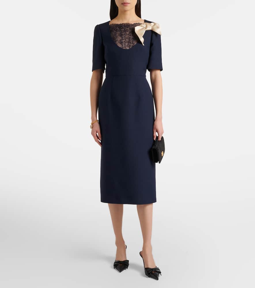 Crepe Couture bow-detail lace-trimmed midi dress