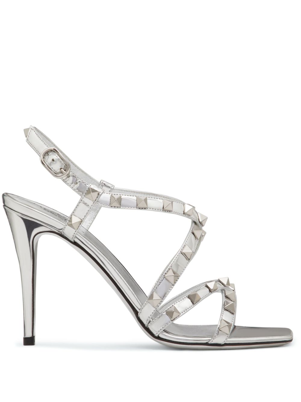 Metallic finish Rockstud 100mm sandals - Silver