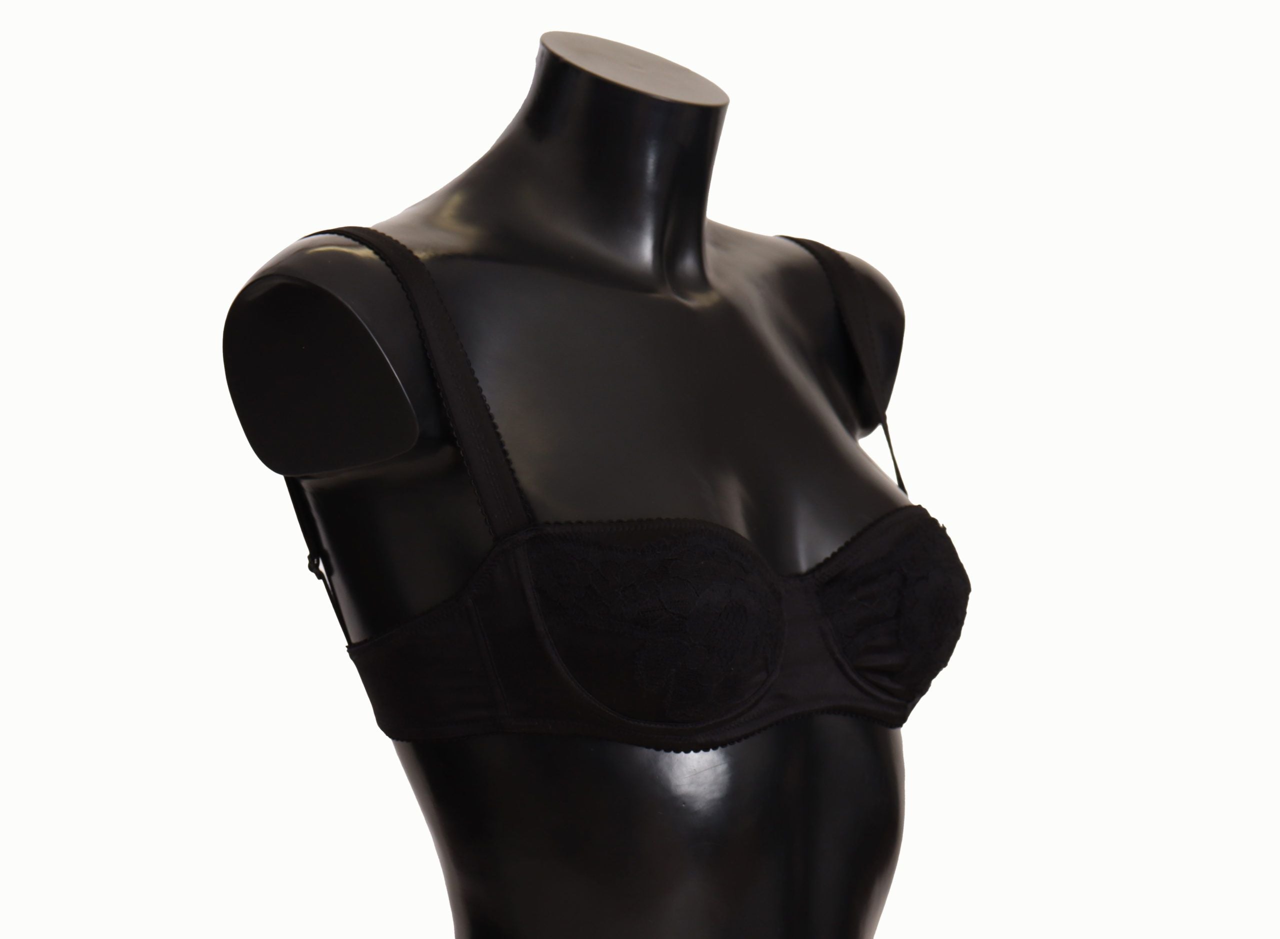 Black Polka Dot Satin Lace Balconette Bra Silk Elastane Clothing
