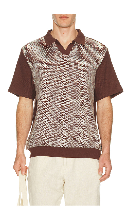 Brixton Theo Jacquard Short Sleeve Polo in Brown. - S also in M, L, XL/1X