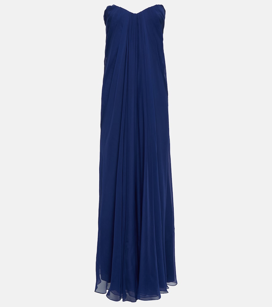 Strapless draped silk chiffon gown