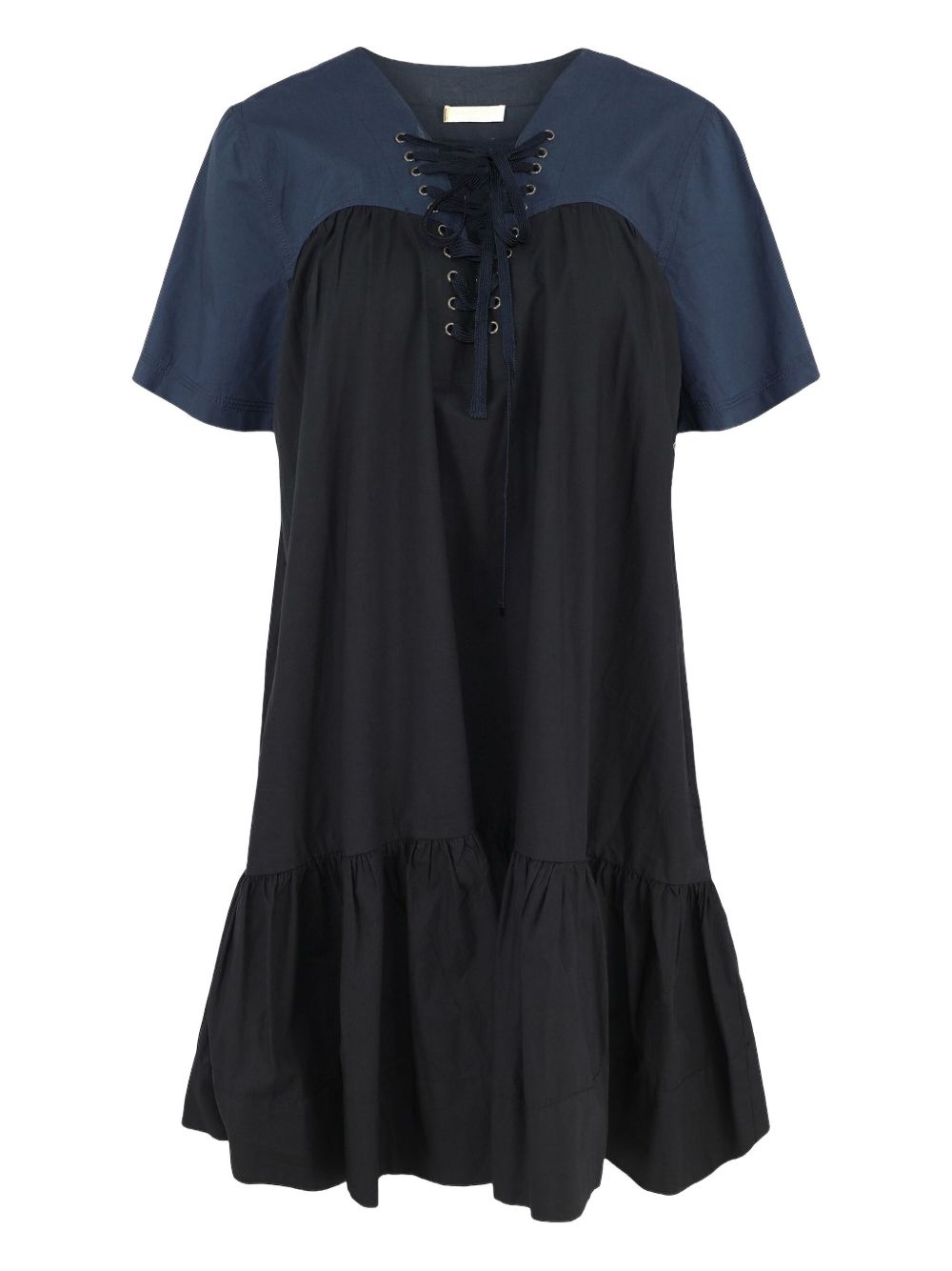 Lace-up panelled mini dress - Black