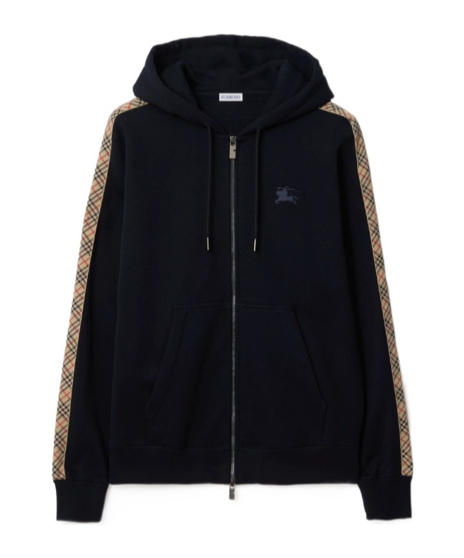 EKD Embroidered Checked-Band Zipped Hoodie