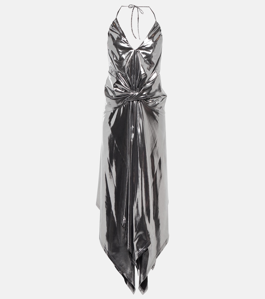 Halterneck metallic midi dress