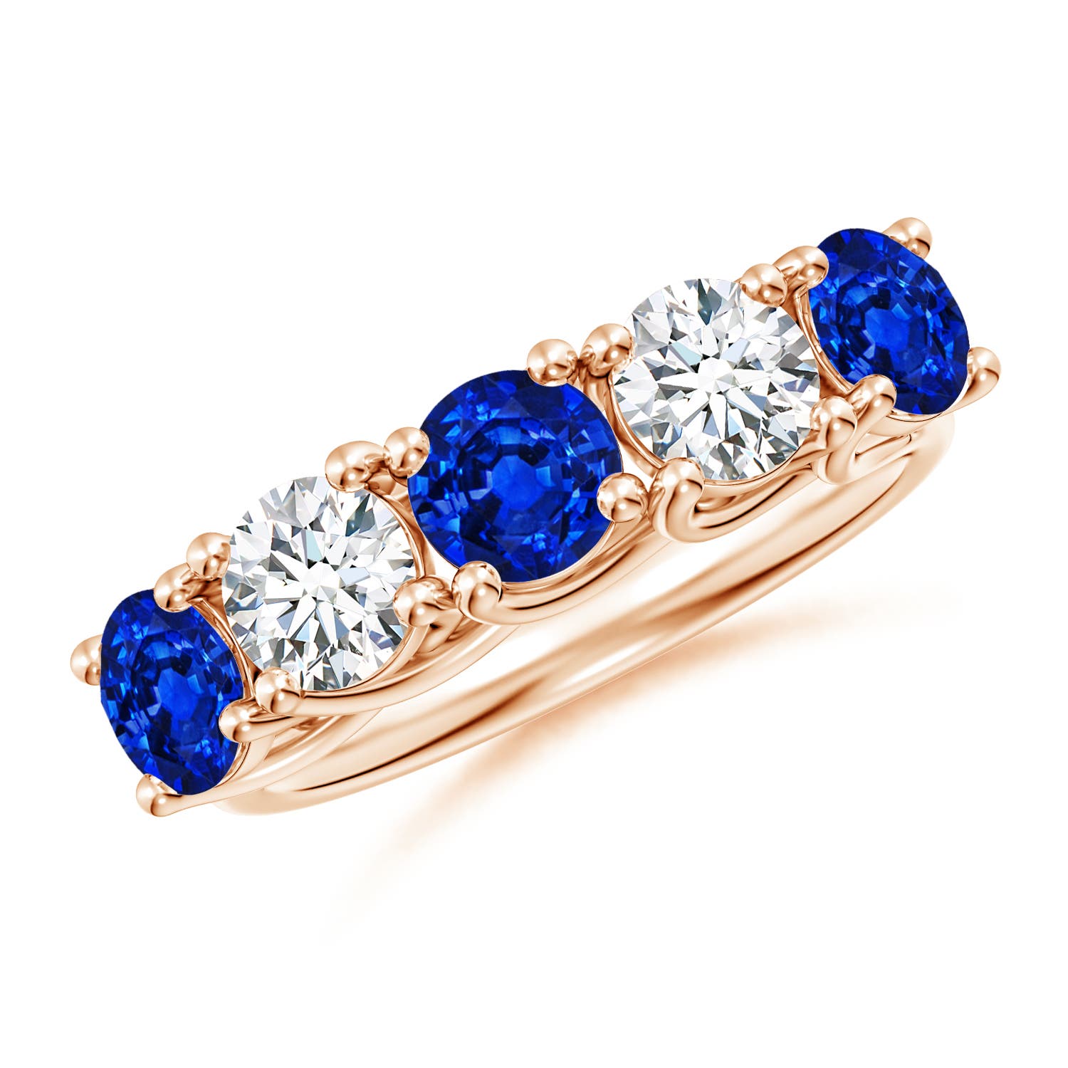 Angara 1.8 Carats Lab-Grown Half Eternity Five Stone Sapphire and Lab Diamond Wedding Ring in 14K Rose Gold