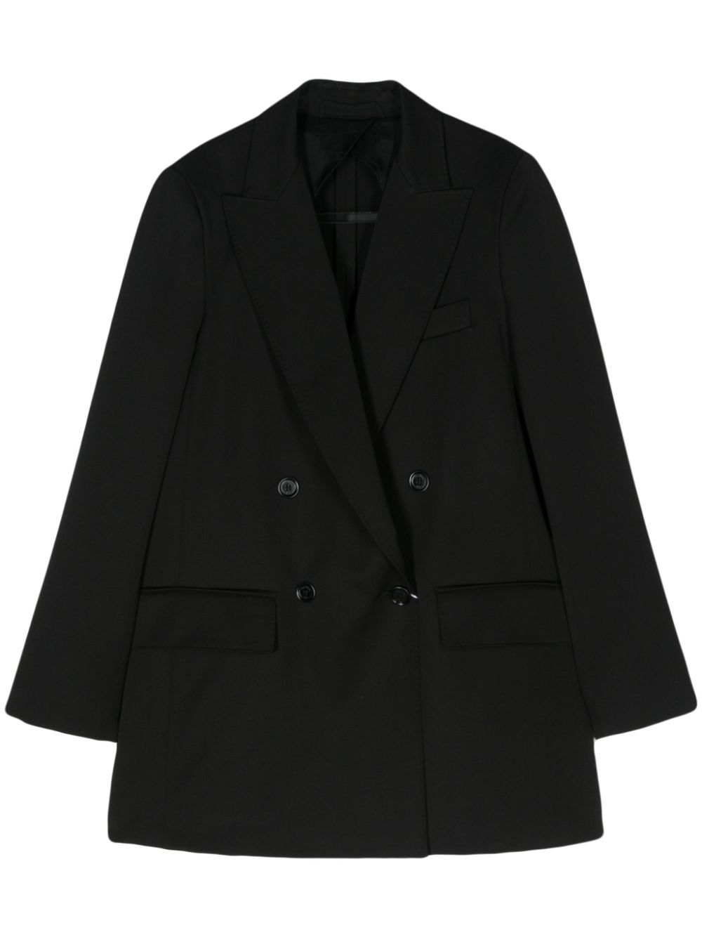 Double-breasted wool-blend blazer - Black
