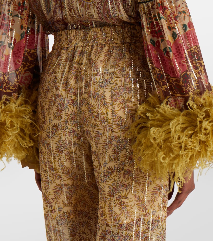 Printed silk-blend wide-leg pants