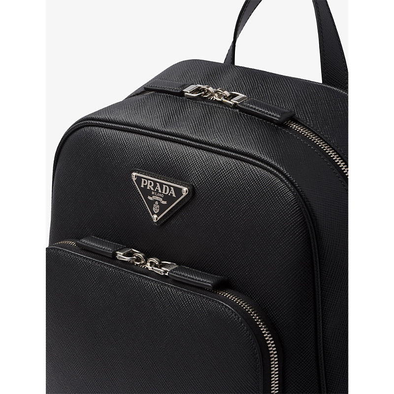 Mens Black Logo-plaque Saffiano-leather Backpack 