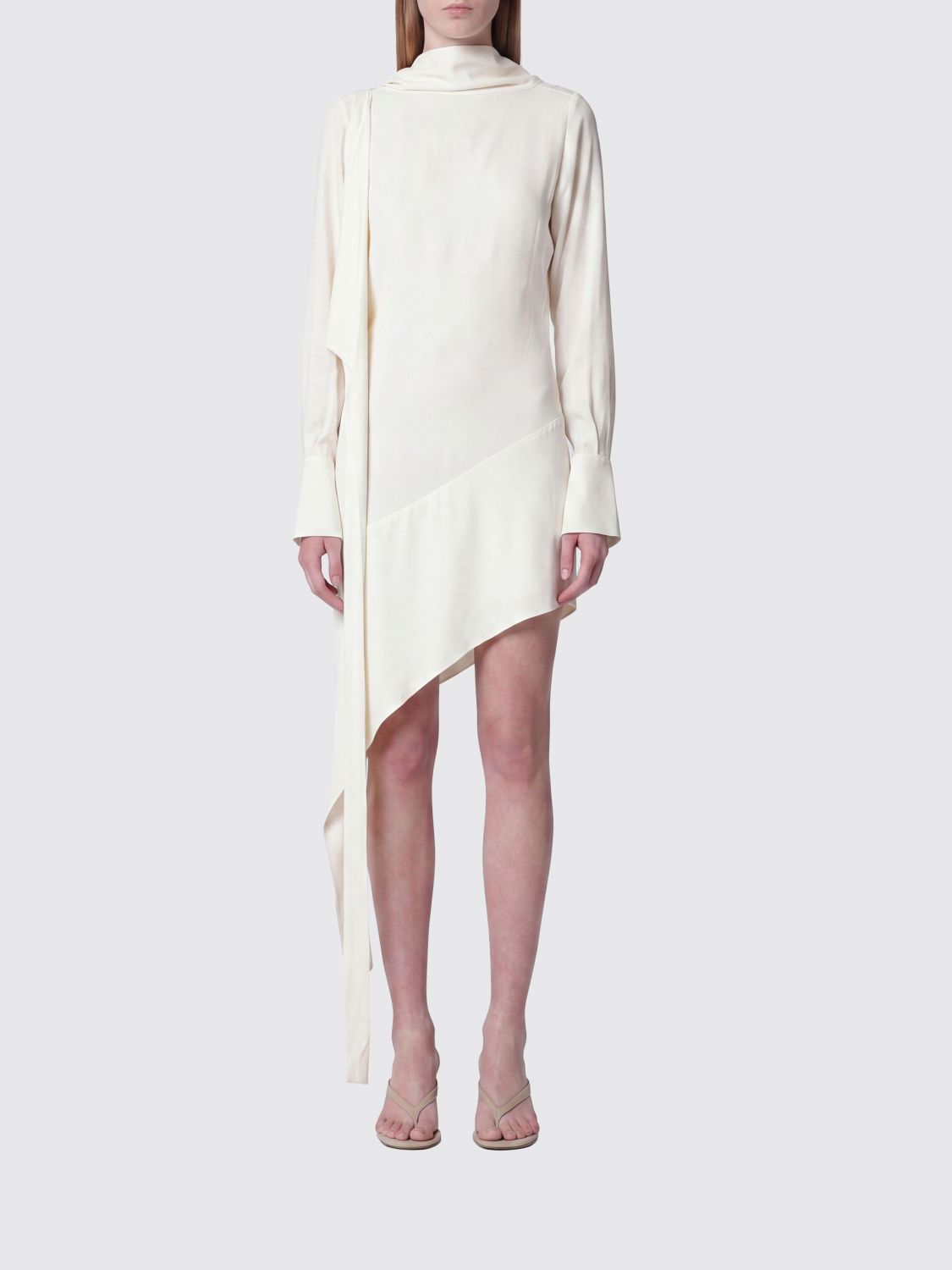 Asymmetrical U-Back Midi Dress in Silk Blend