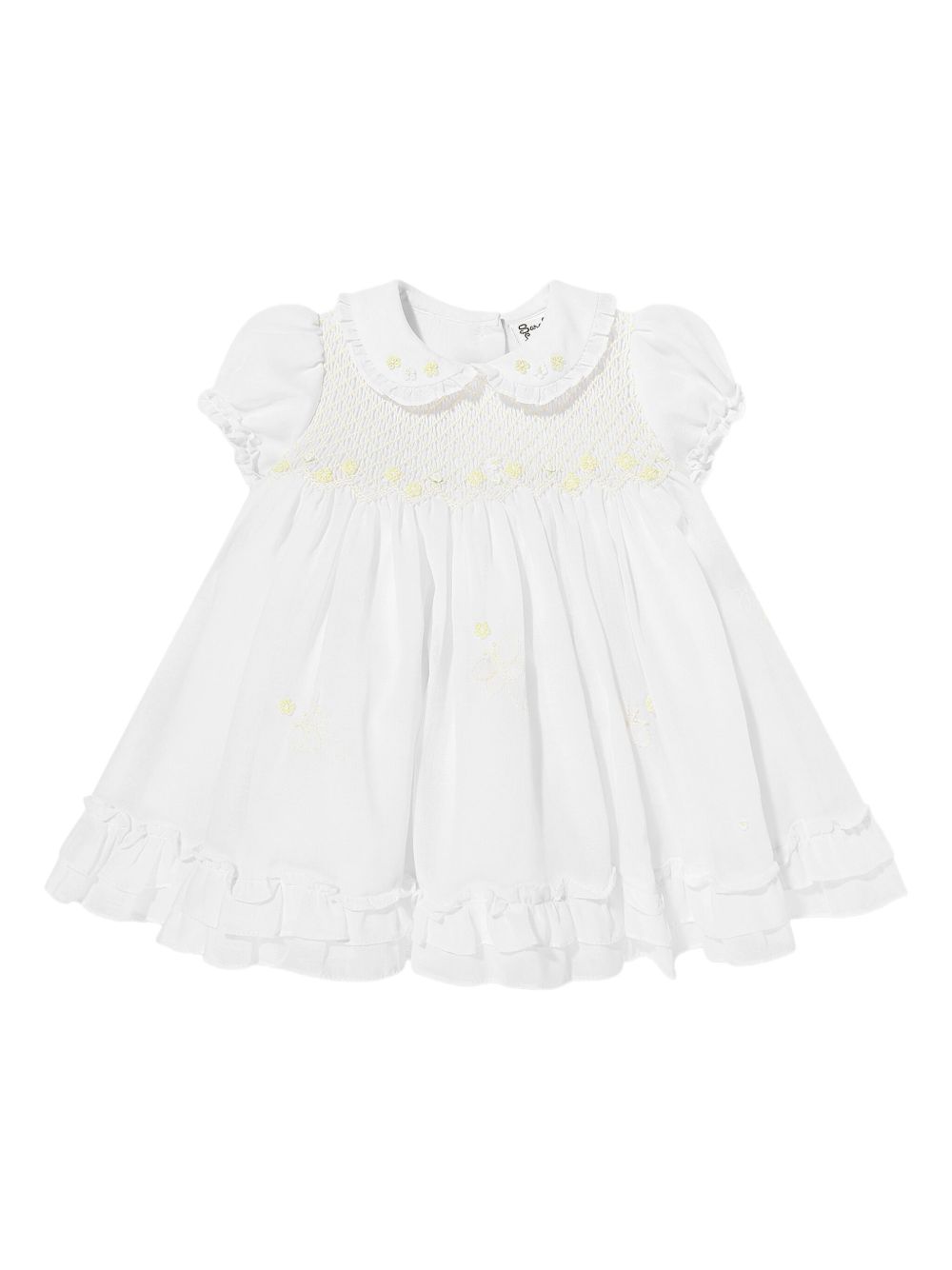 Sarah Louise ruffle-detail smocked dress - White
