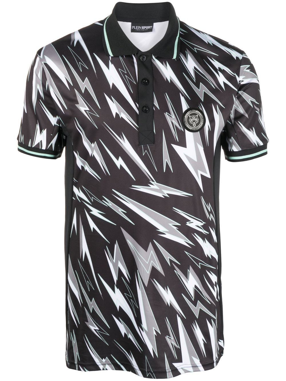 Lightning bolt print polo shirt - Black