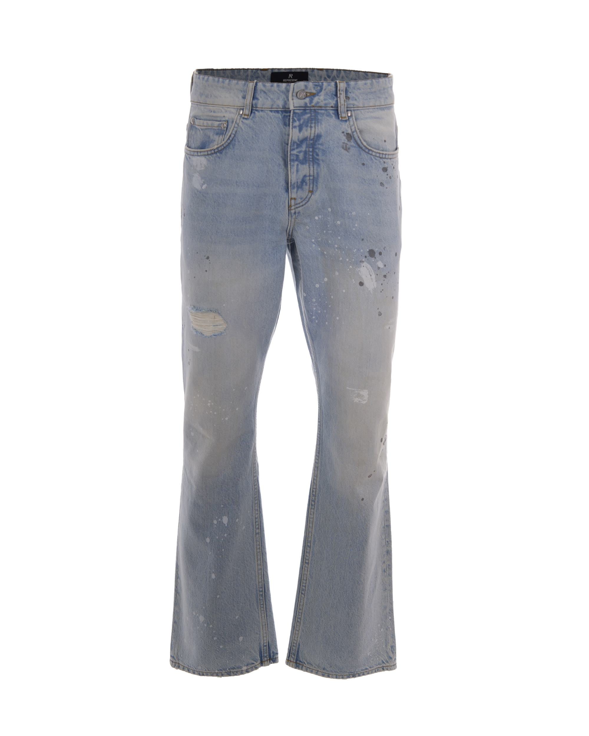 Hand-Painted Splash Details Jeans — Blue