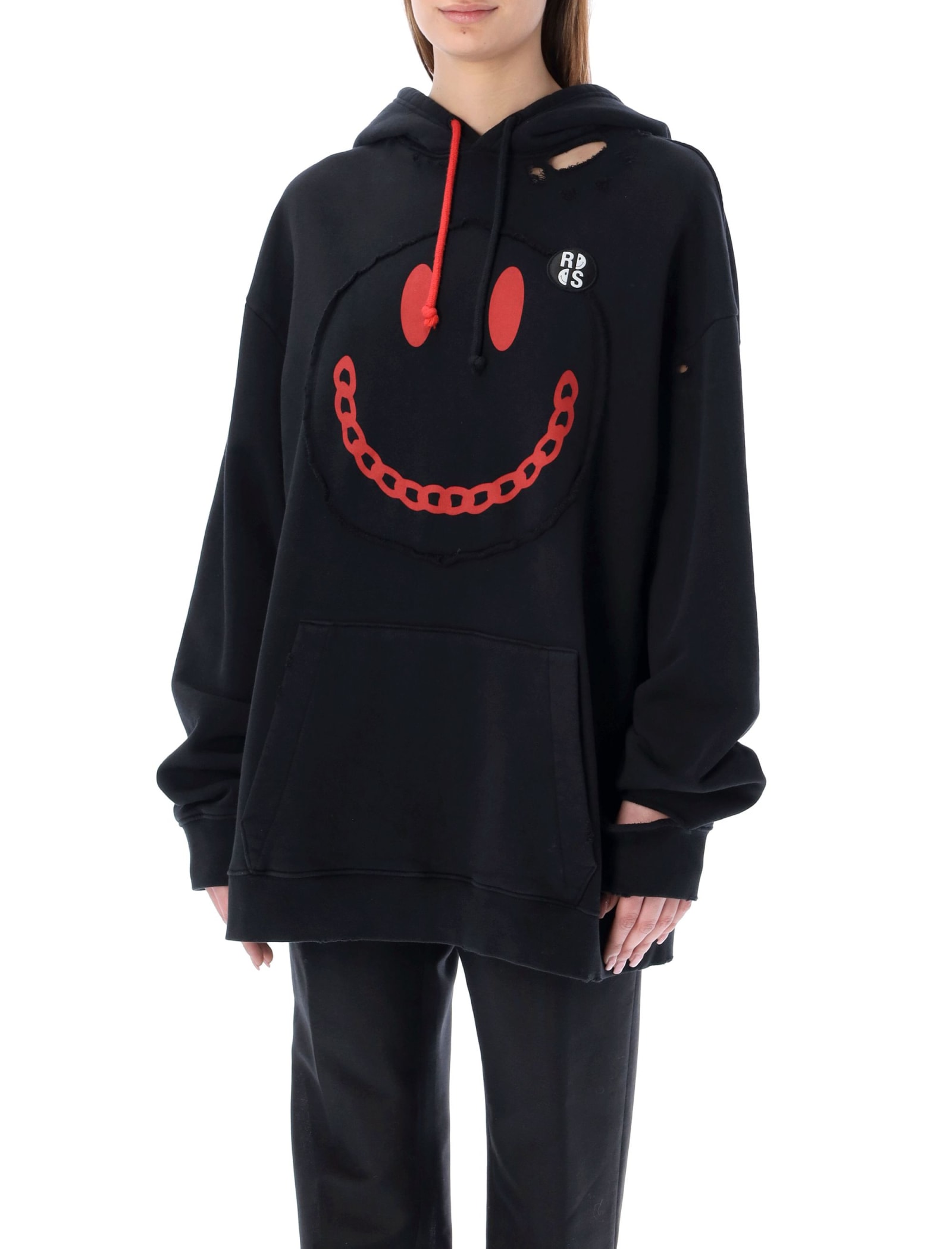 X Smiley distressed-finish hoodie