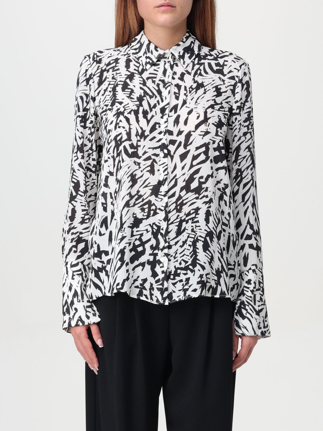 Abstract-print georgette shirt - Neutrals