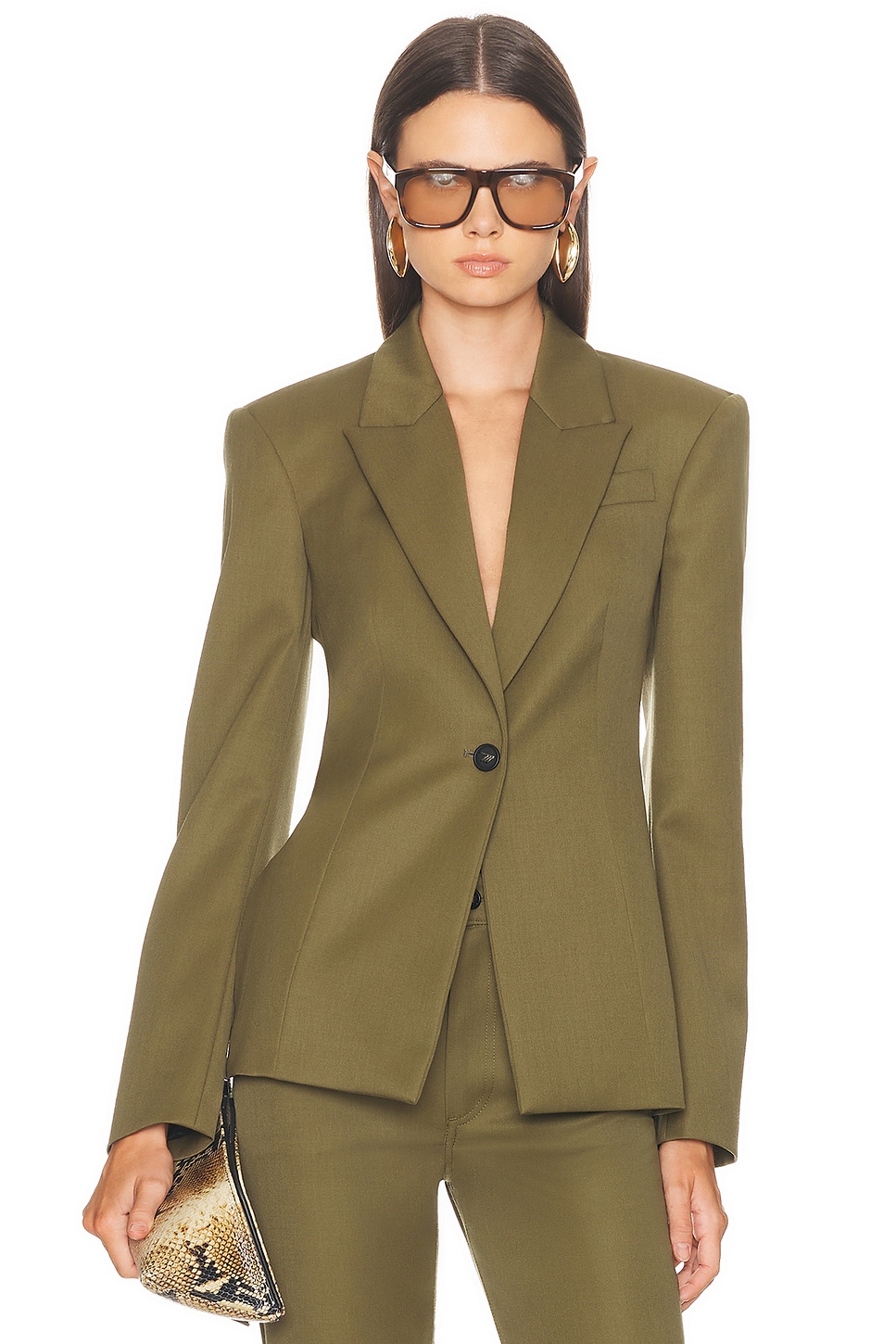 THE ATTICO Wool Blazer in Military Green - Olive. 38 also
