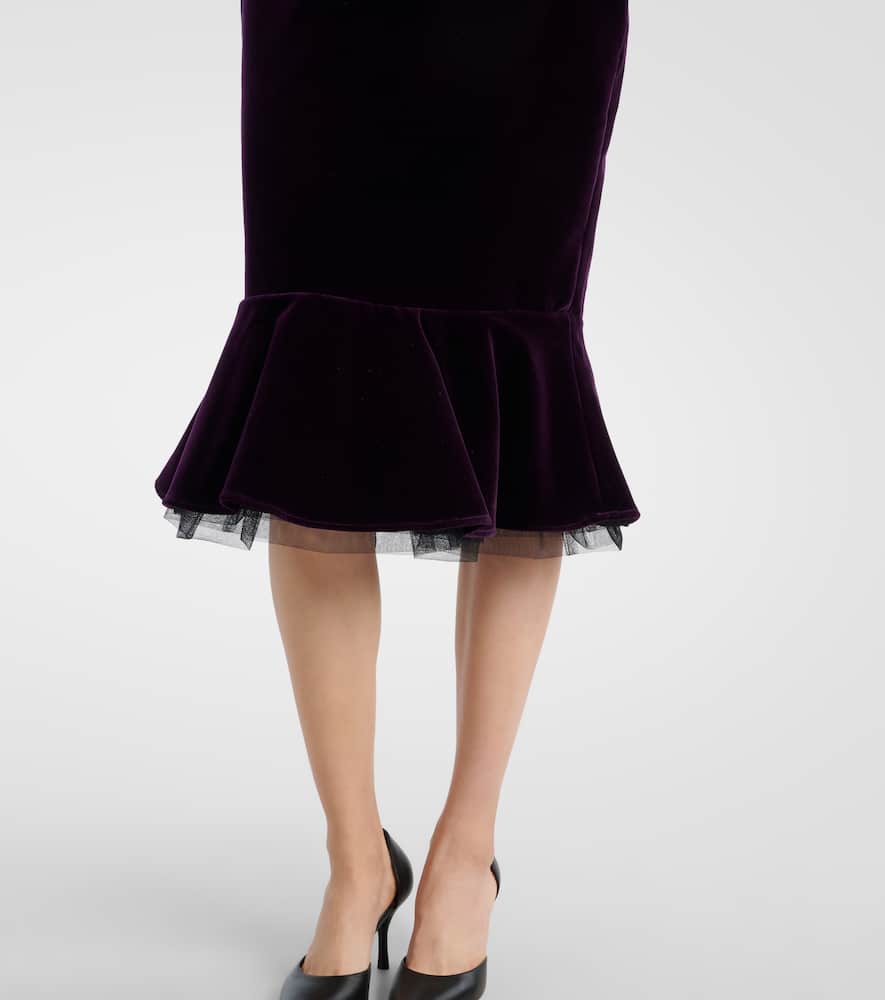 Peplum cotton velvet midi skirt