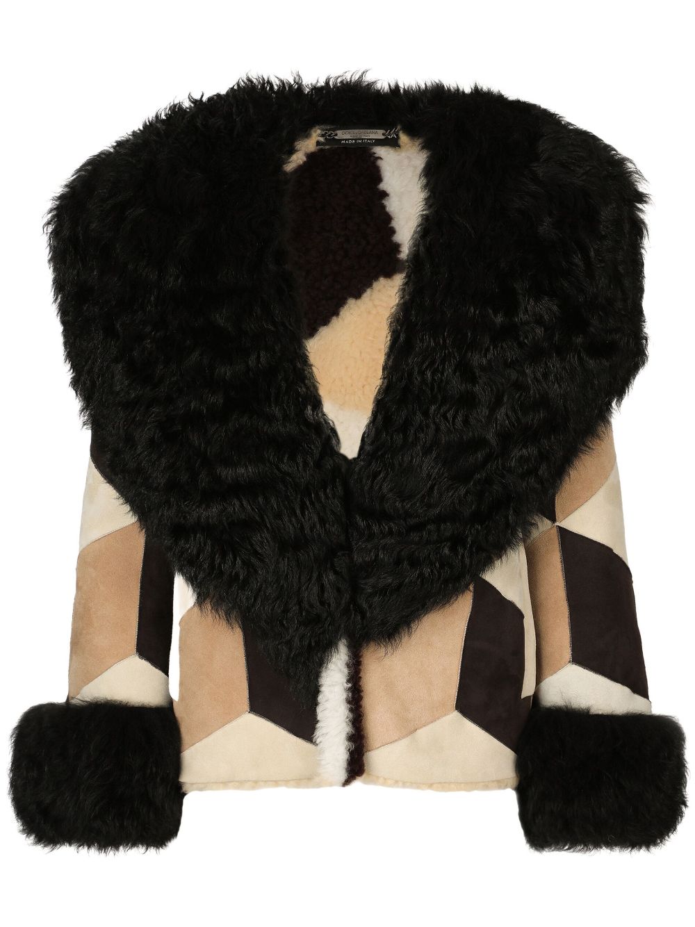 Patchwork-design long-sleeve coat - Neutrals