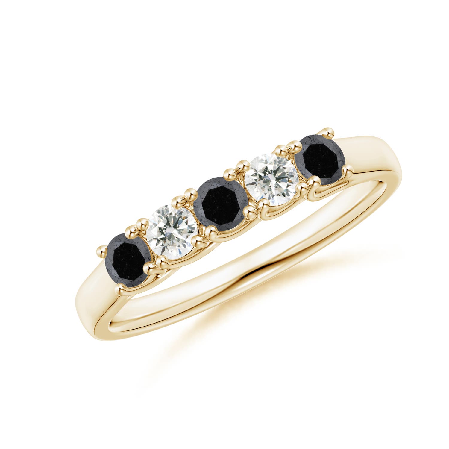 Angara 0.33 Carat Half Eternity Five Stone Enhanced Black and White Diamond Wedding Ring in 14K Yellow Gold