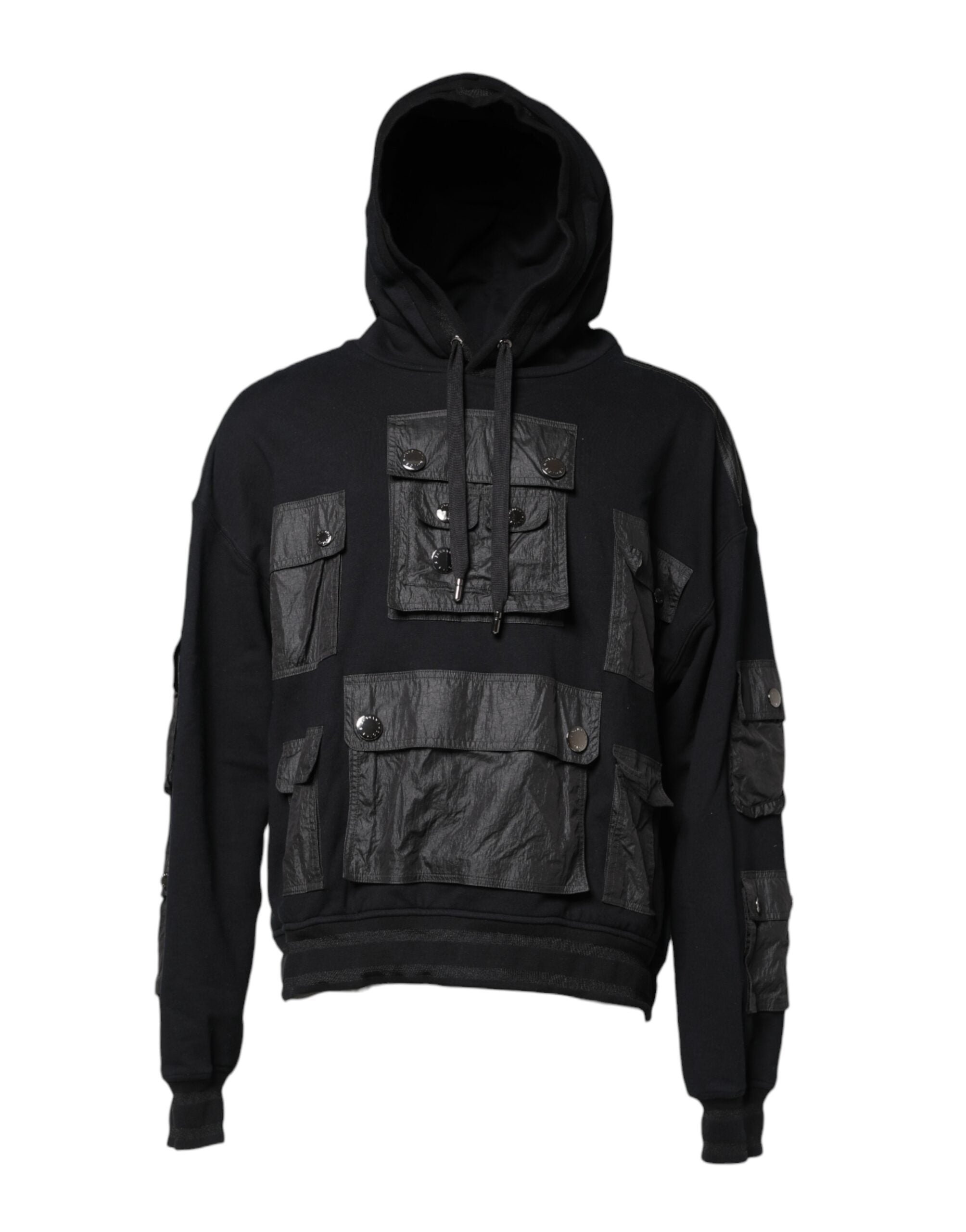 Mixed-Material Cargo Hoodie — Black
