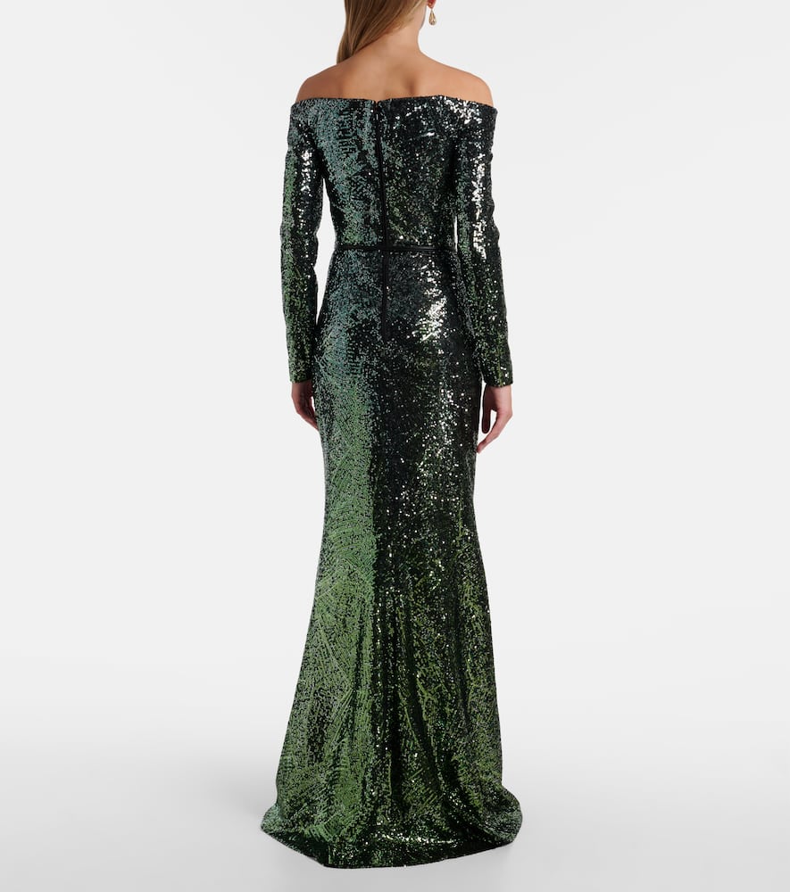 Ombré sequined silk-blend gown