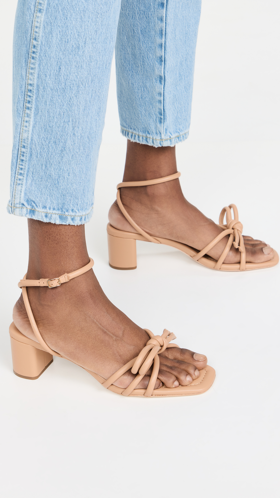 Mikel Leather Bow Mid-Heel Sandals