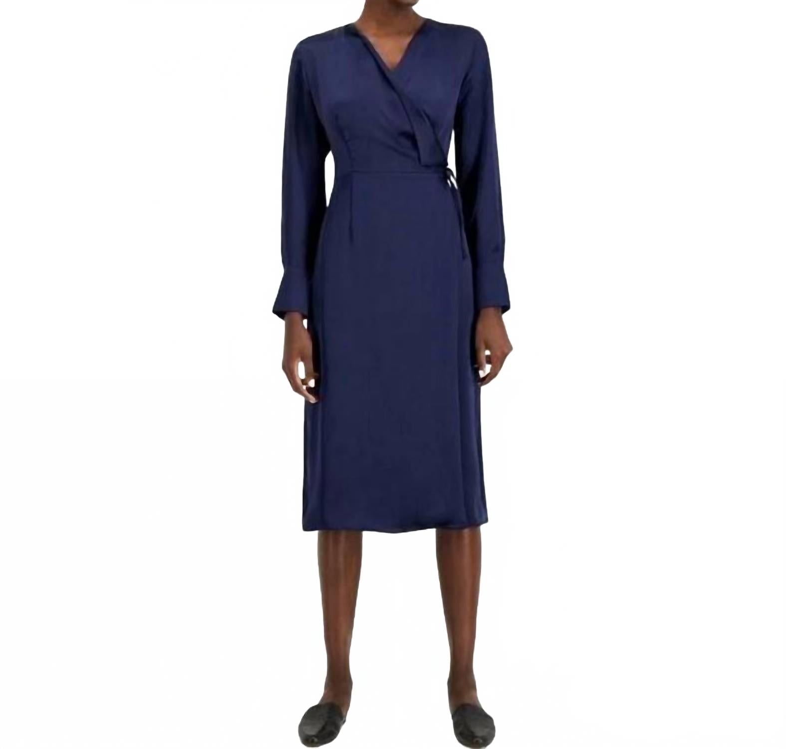 Wrap Modern Icon Long Sleeves Dress In Navy