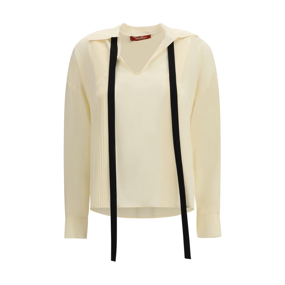 Pure Silk with Pintuck Detail Blouse — Beige