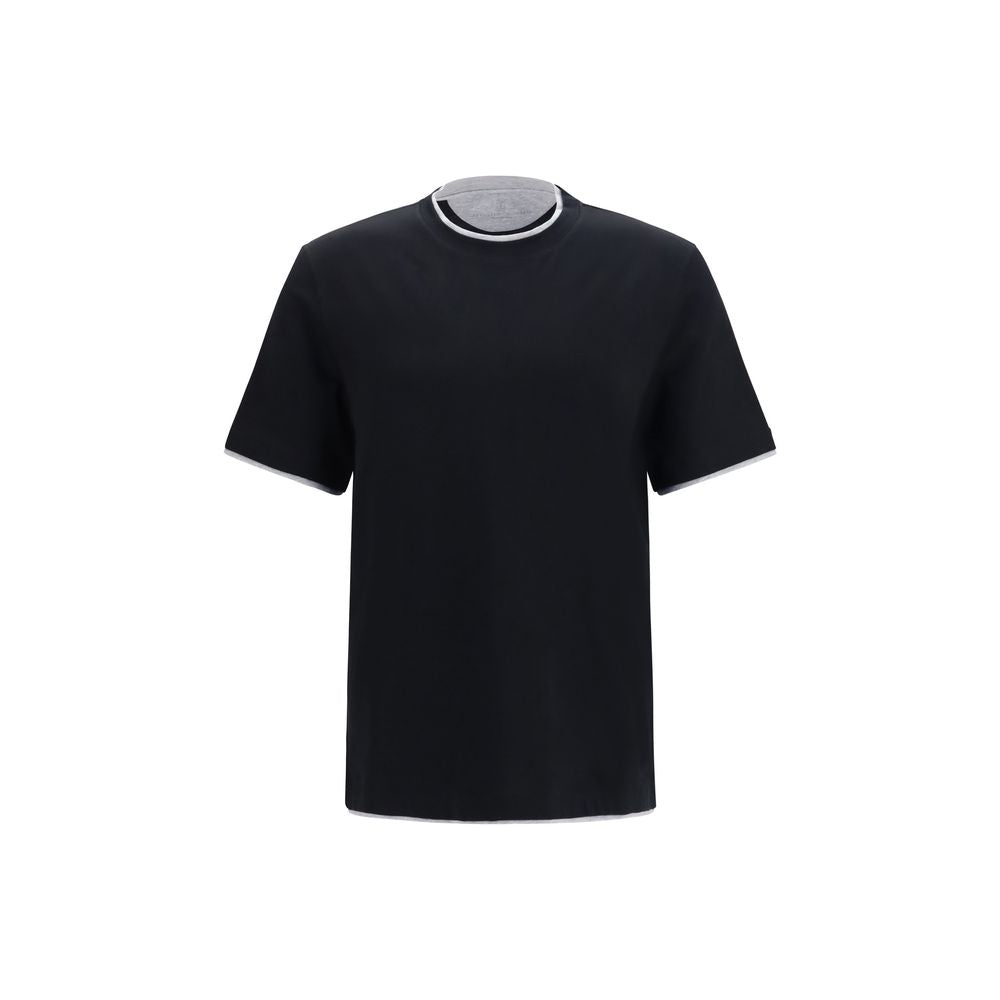 Two-Tone Trim Cotton T-Shirt — Black