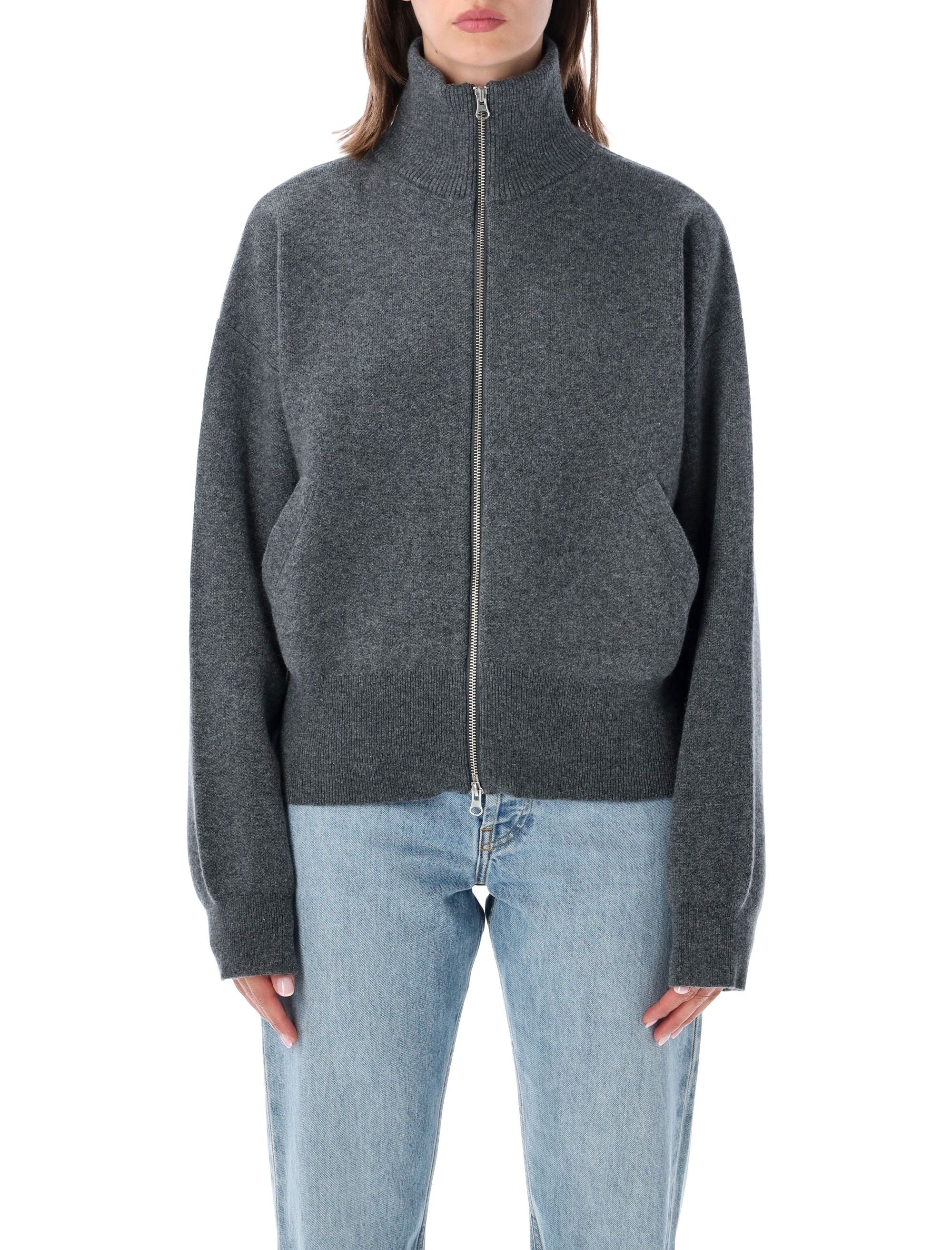 Xtra Cute Cashmere Cardigan with 3D Jacquard Bomber Fit & Two-Way Zip